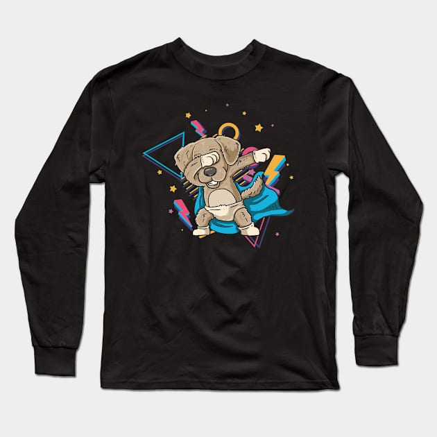 Dabbing Dog 80s retro Style Dab Gift Long Sleeve T-Shirt by Foxxy Merch